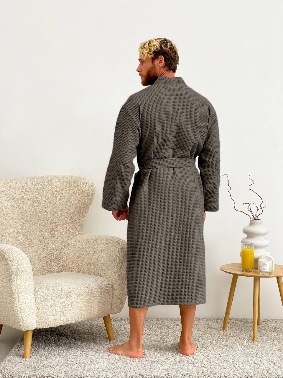 Чоловічий халат вафельний Grey Melange (кімоно)