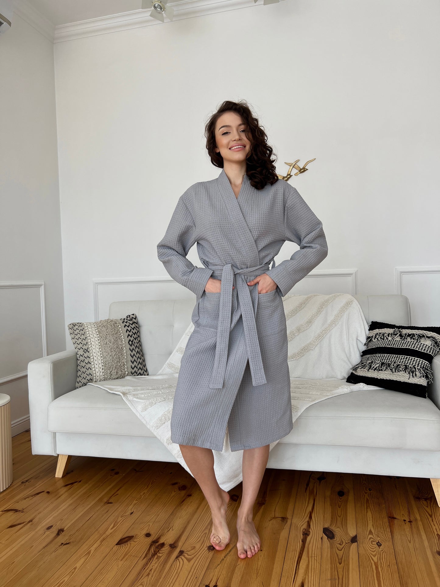 Жіночий халат вафельний Ultimate Grey (подовжене кімоно)