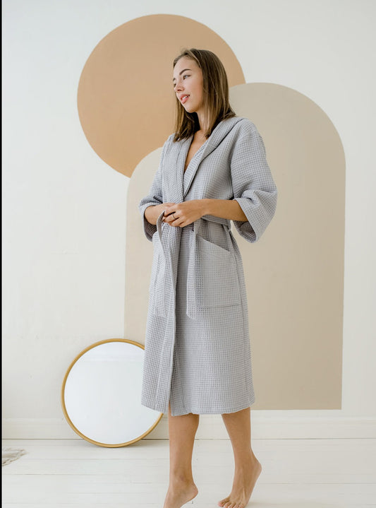 Жіночий халат вафельний з капюшоном Ultimate Grey